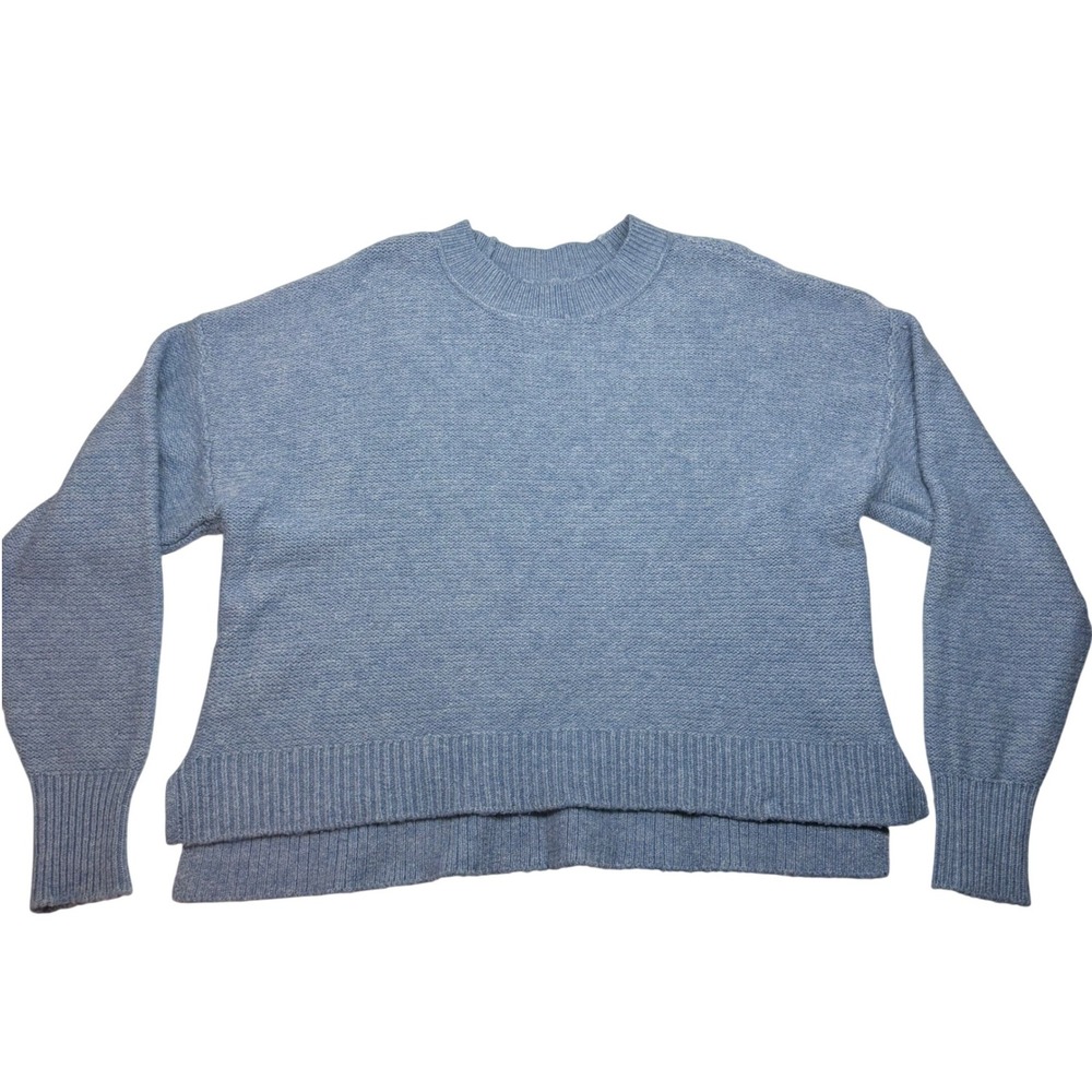 American Eagle Womens Light Blue Textured Crewneck Sweater Medium Oversized Wool